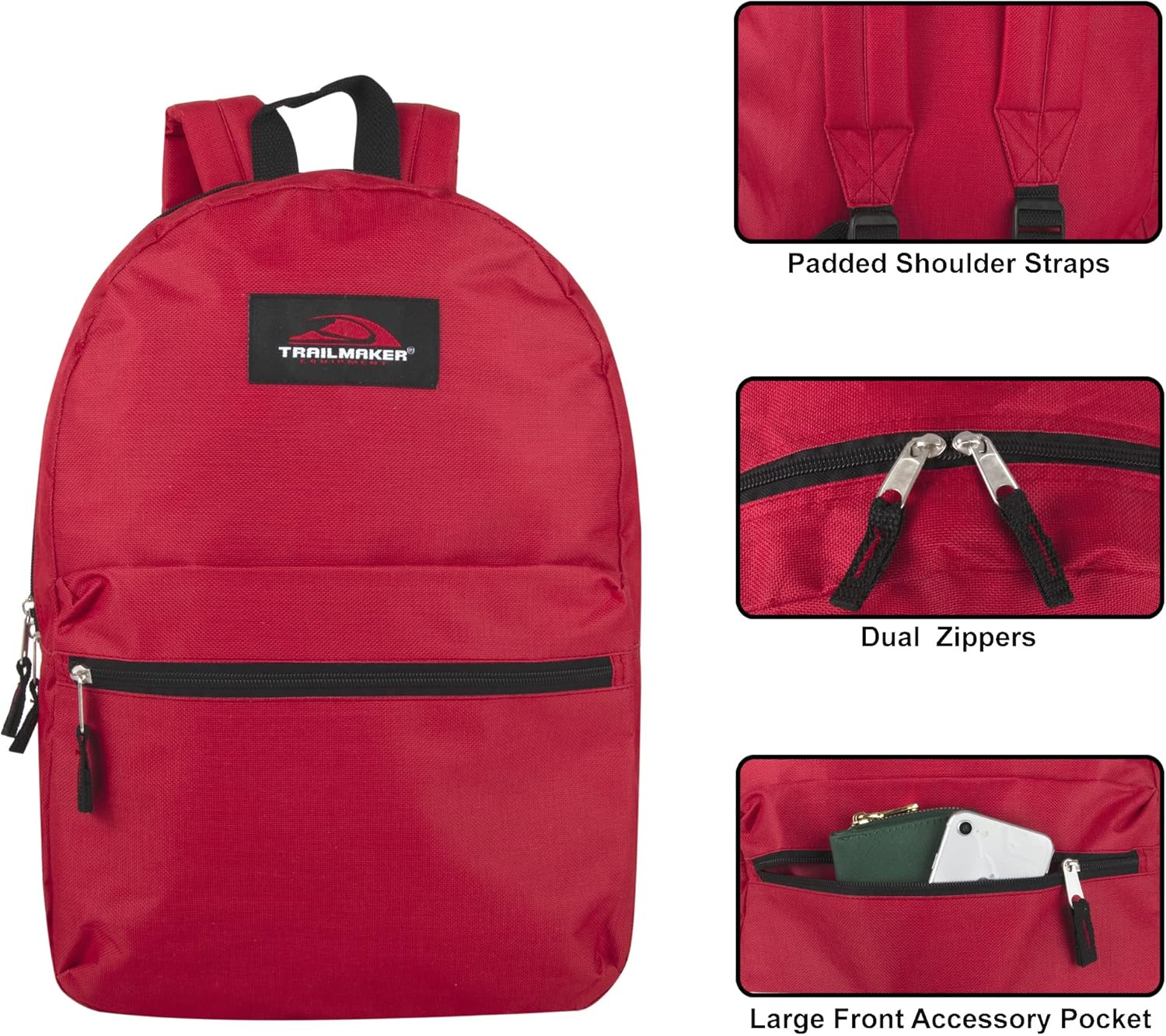 Trail maker Classic 17 Inch Backpack with Adjustable Padded Shoulder Straps - Image 2